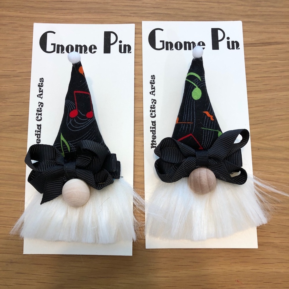 Musical Notes Gnome Pin Brooch Handmade Gift Guide Bow Magnetic Musician